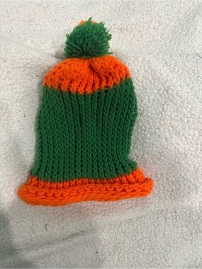Kids Green and Orange Pom Knit Hat